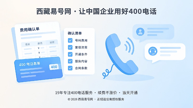 左图右文式展示400电话办理费用确认与套餐条件